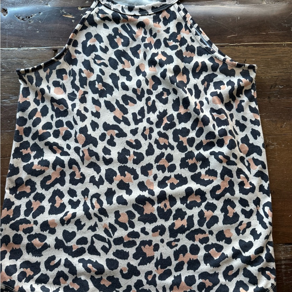 Amisu Leopard-Print Halter Tank Top in Black, Cream & Brown